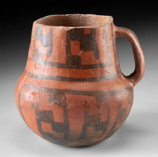 Prehistoric Anasazi Puerco Black on Red Pottery Pitcher: Native American, Southwestern United States, Eastern Arizona, Ancestral Pueblo/Anasazi culture, Puerco type, ca. 1050 to 1225 CE. A lovely example of the Puerco black-on-red pottery type, made during