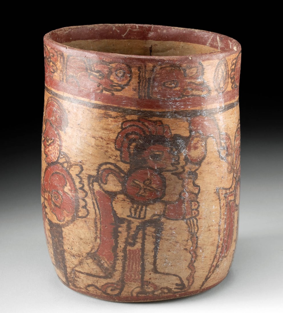 Maya Copador Polychrome Pottery Cylinder w/ Figures (1 of 5)