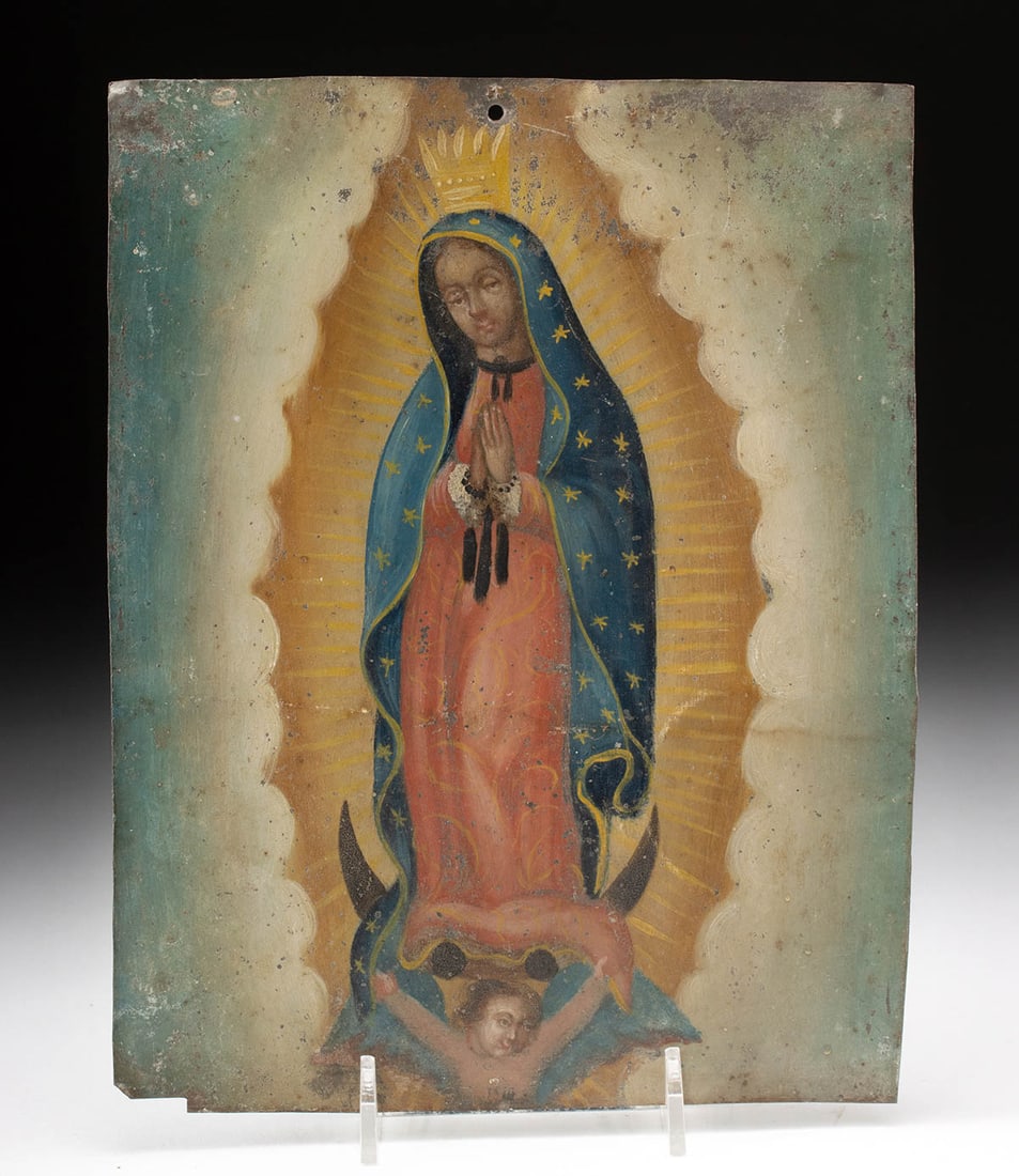 19th C. Mexican Tin Retablo - Our Lady of Guadalupe (1 of 2)