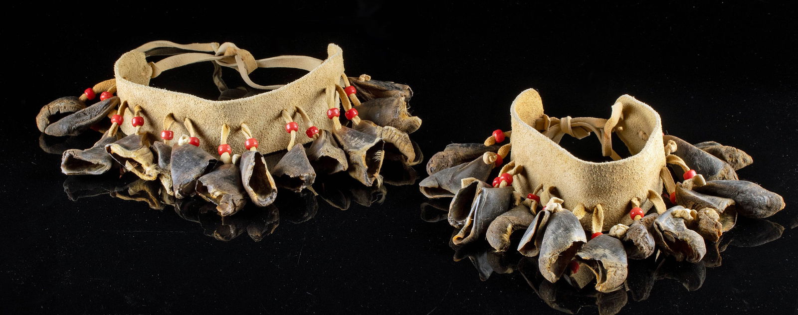 Pair Native American Leather & Deer Hoof Rattle Cuffs (1 of 1)