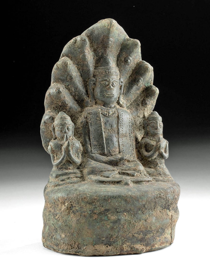 19th C. Indian Naga Bronze Buddha w/ Attendants (1 of 4)