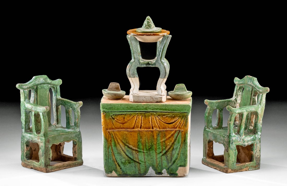 7 Chinese Ming Pottery Offering Table Setting & Chairs (1 of 4)