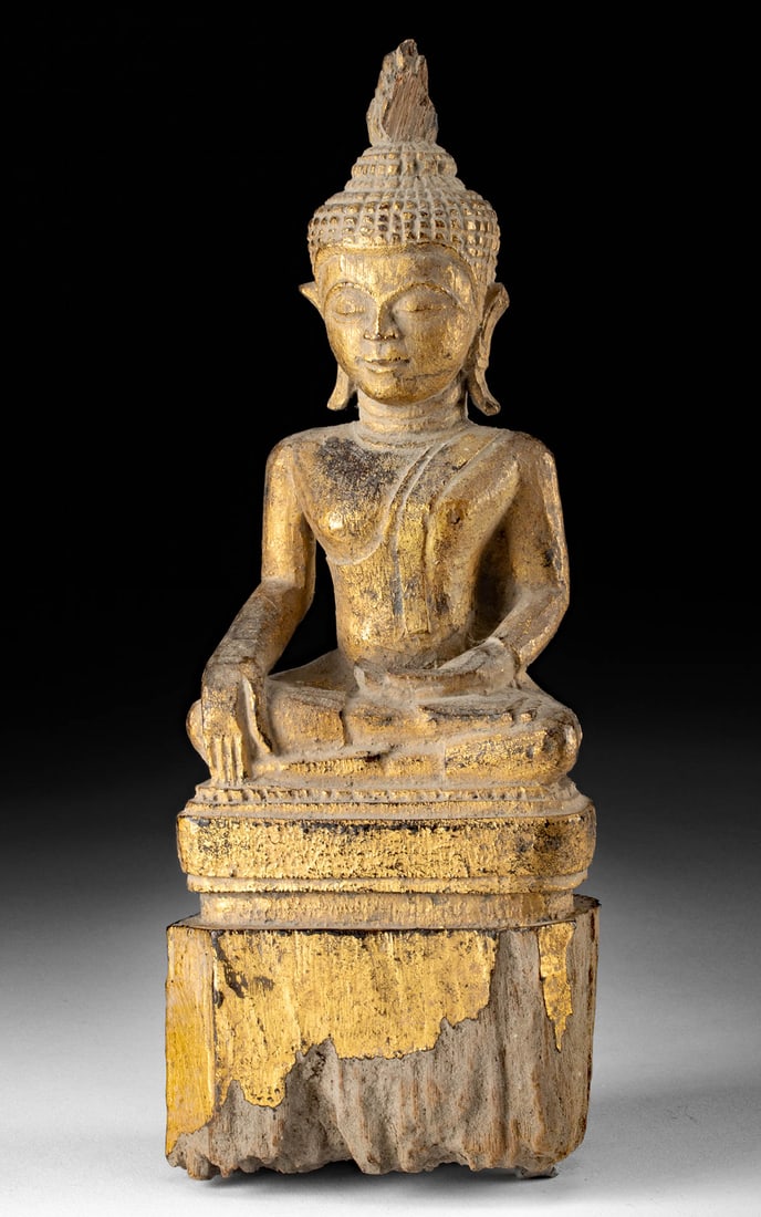 19th C. Thai Gilt Wood Seated Buddha, ex Museum (1 of 3)