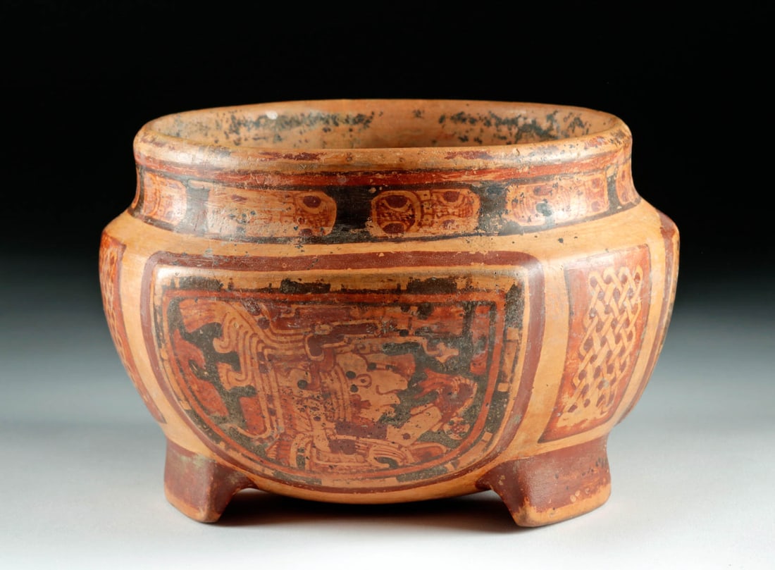 Maya Polychrome Tripod Jar - Lords & Mat Glyphs (1 of 6)