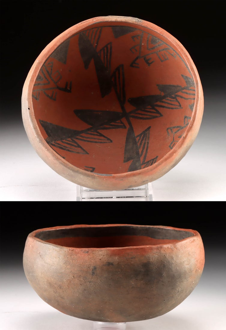 Prehistoric Anasazi Black on Red Pottery Bowl - Intact! (1 of 4)