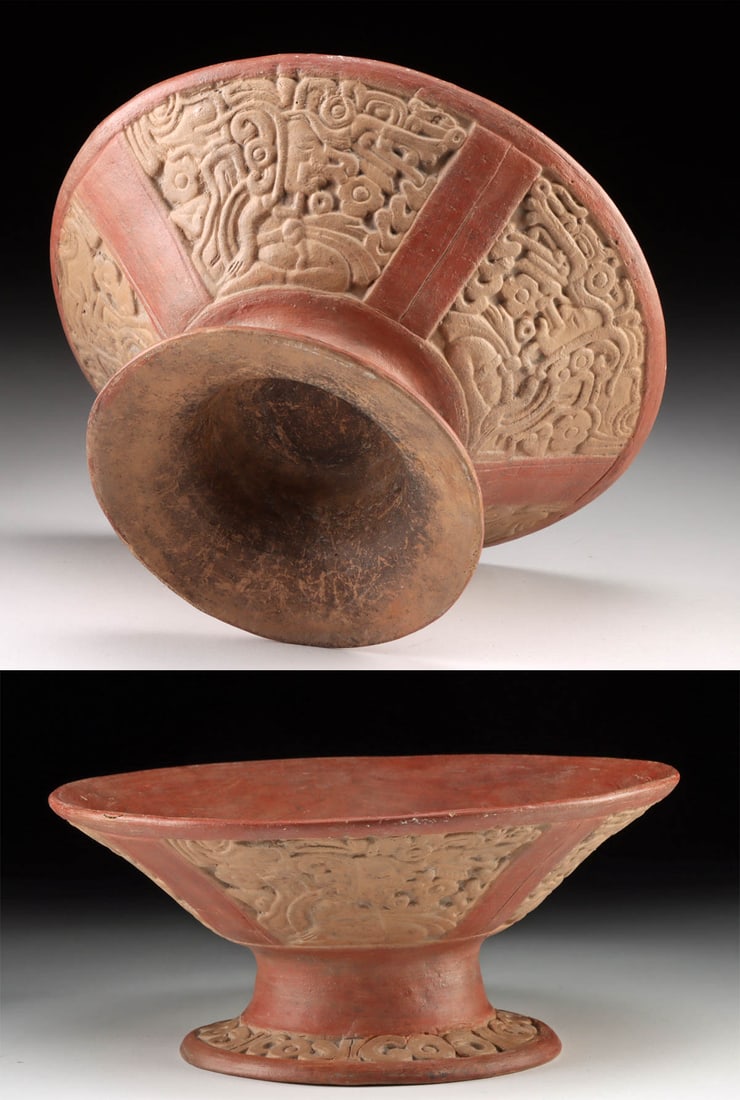 Maya-Teotihuacan Pottery Pedestal Bowl w/ Relief (1 of 4)