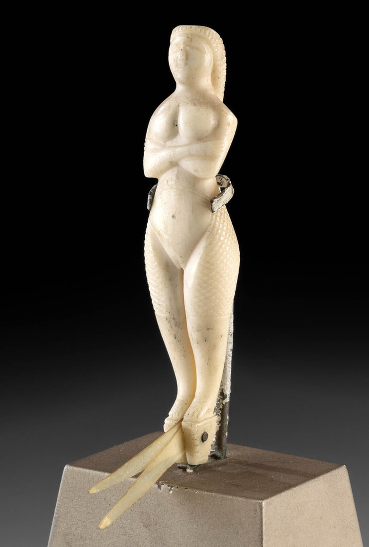 19th C. Whale Bone Toothpick of Nude Woman: Pacific or Atlantic Ocean, ca. 19th century CE. A fun artifact from the time of European and American whaling expedition and exploration - a delicately carved whale bone toothpick in the form of a nud