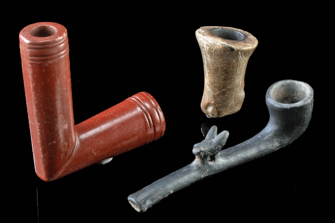 Three 19th C. Native American Smoking Pipes & Bowls (1 of 2)