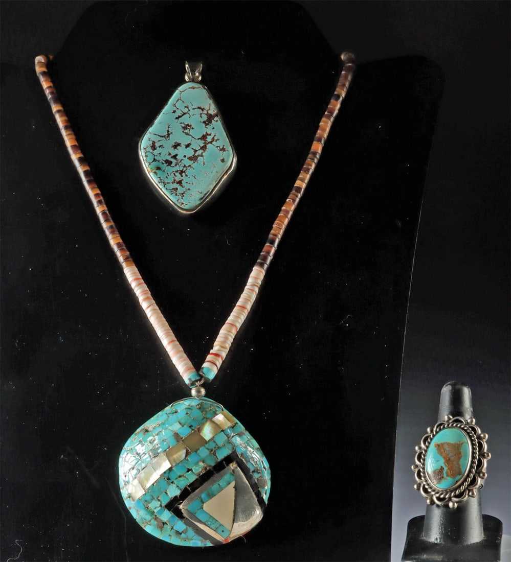 Pueblo Turquoise Pendant, Necklace, & Ring by J. Lovato (1 of 4)