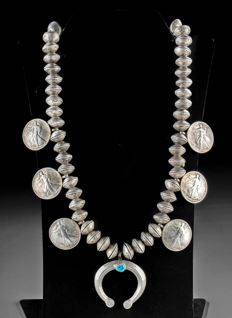 Navajo Silver Necklace - Dimes, Half Dollars + Naja (1 of 2)