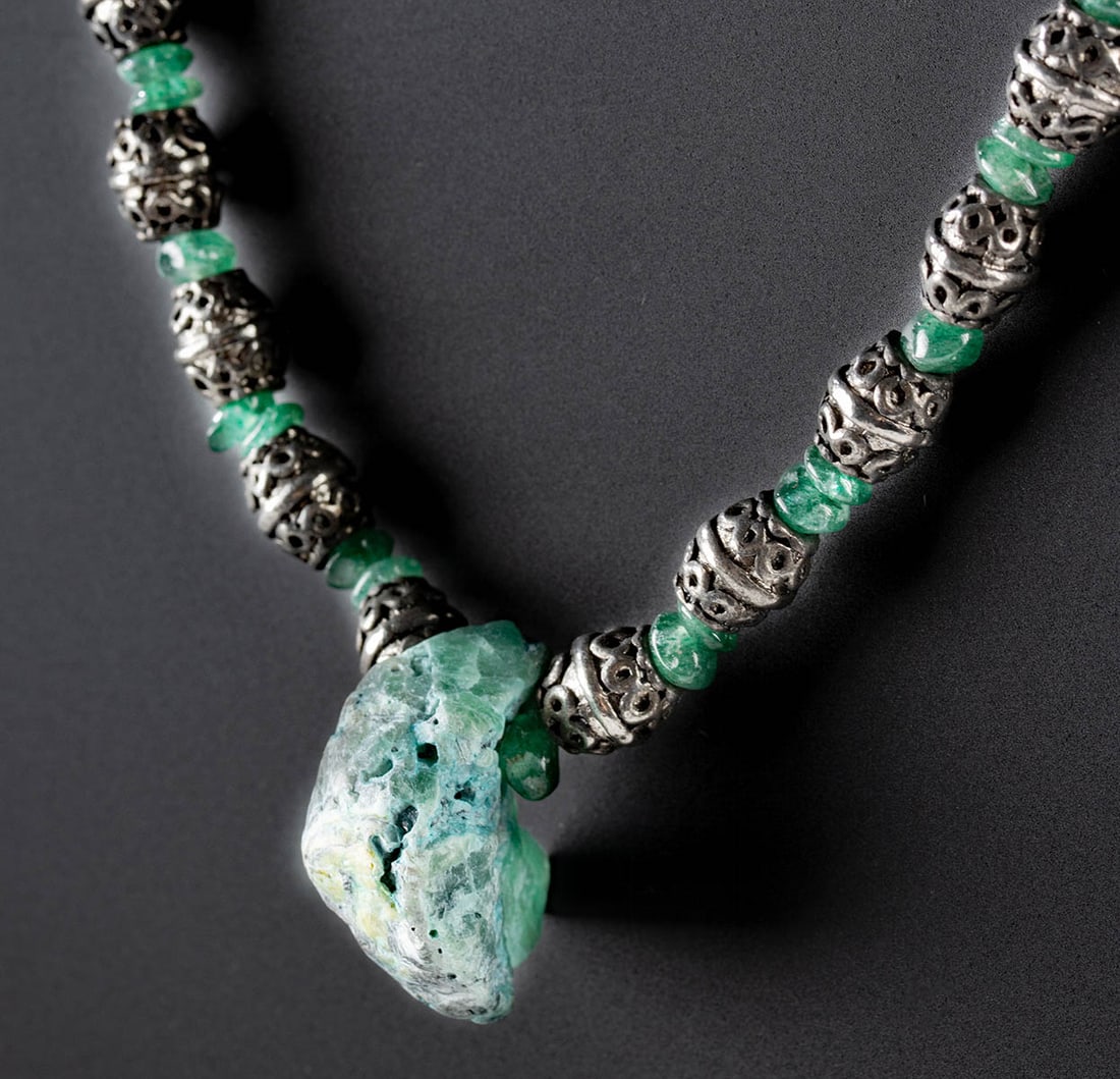 1950s Egyptian Necklace w/ Silver & Emerald Beads (1 of 1)