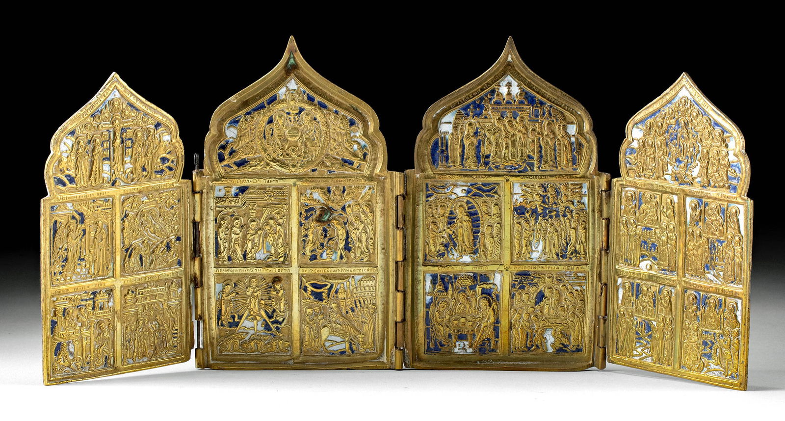 19th C. Russian Enameled Brass Travel Icon Quadriptych (1 of 3)