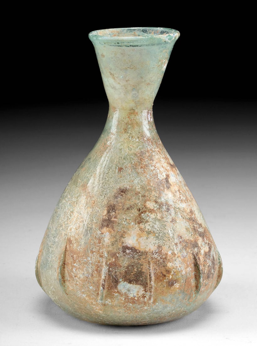 Exhibited Roman Glass Bottle w/ Vertical Tabs (1 of 4)
