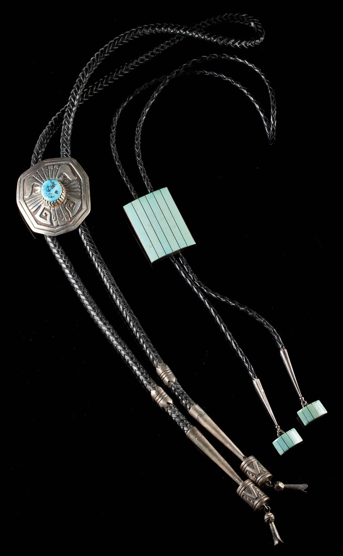 Two Native American Silver Bolo Ties w/ Turquoise (1 of 3)