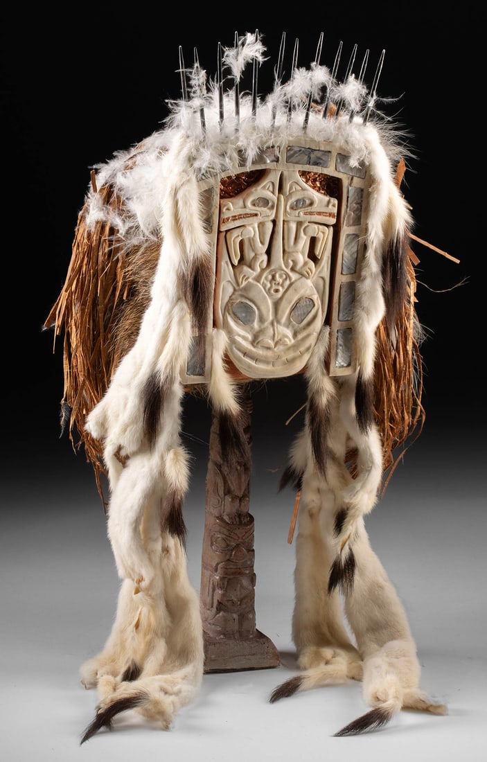 Tsimshian Antler & Fur Frontlet by Reynold Collins (1 of 3)