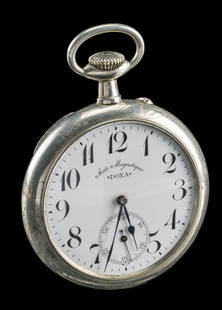 1900s Swiss Doxa Pocket Watch, Anti-Magnetique: **Originally Listed At $300** Western Europe, Switzerland, ca. 1910s to 1920s CE. A functional Doxa anti-magnetique pocket watch, manual movement with a large open dial face construction and sub dial,