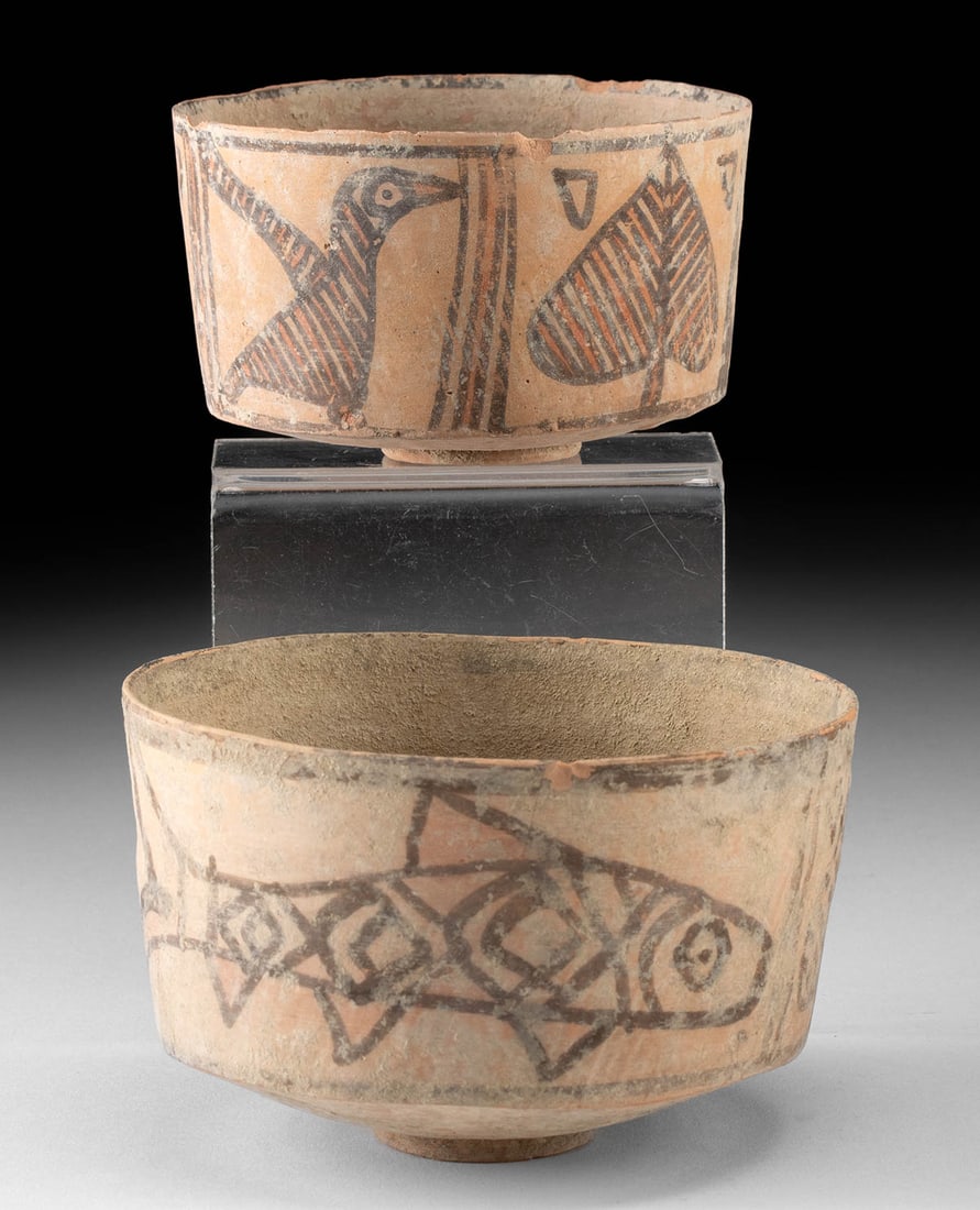 Ancient Indus Valley Pottery Bowls - Birds & Fish (1 of 2)