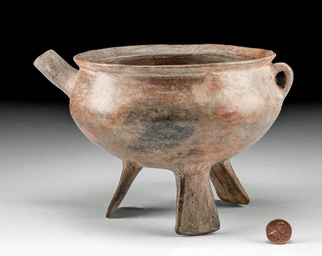 Ancient Marlik / Amlash Tripod Bowl w/ Spout: **Originally Listed At $750** Near East / Central Asia, Turkey / Northwestern Iran, Marlik or Cheragh-Ali Teppe region, Amlash / Amardi culture, Iron Age period, ca. 1200 to 600 BCE. A pottery pitcher
