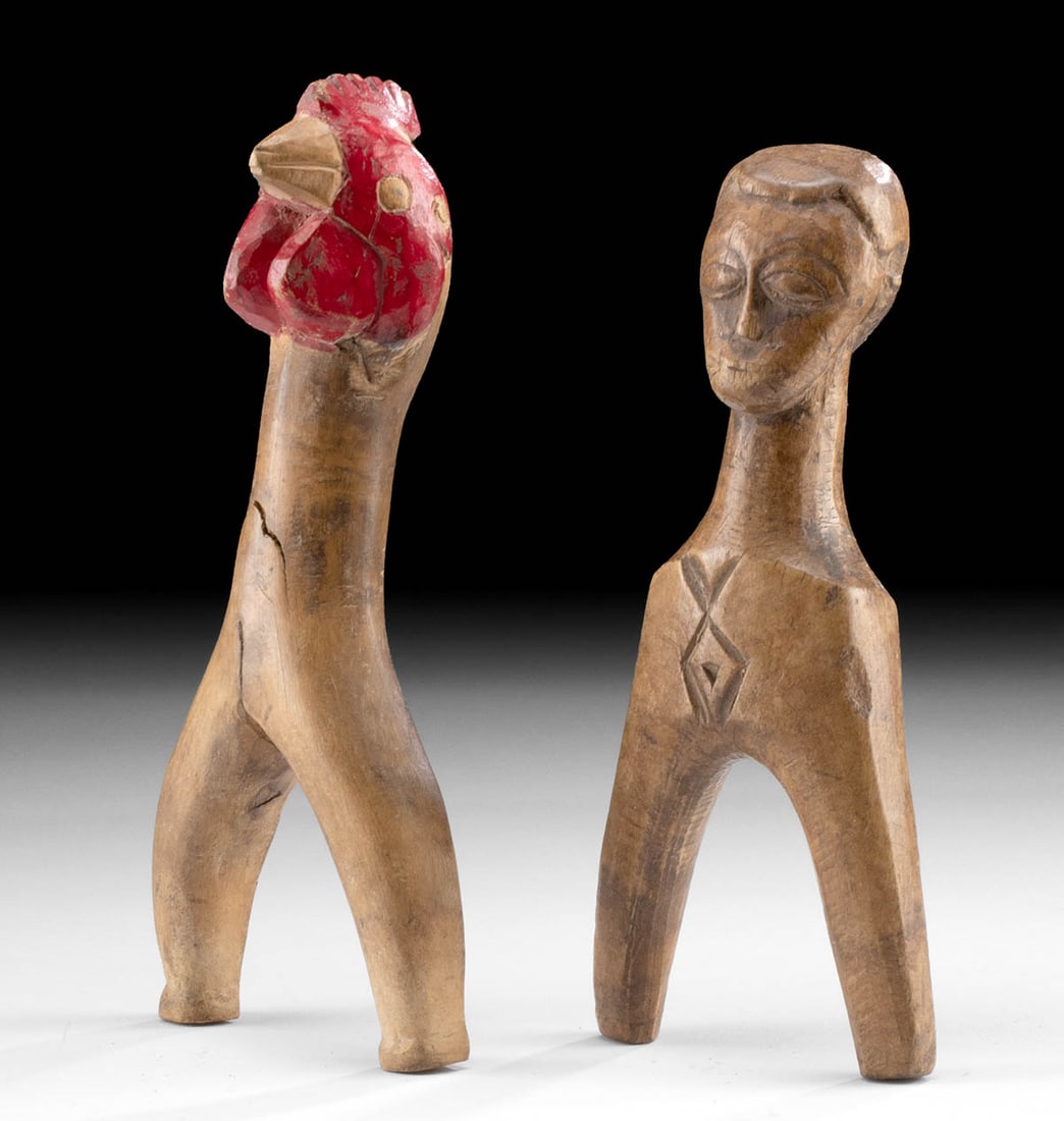 African Baule Wood Slingshot Handles - Rooster + Figure (1 of 4)