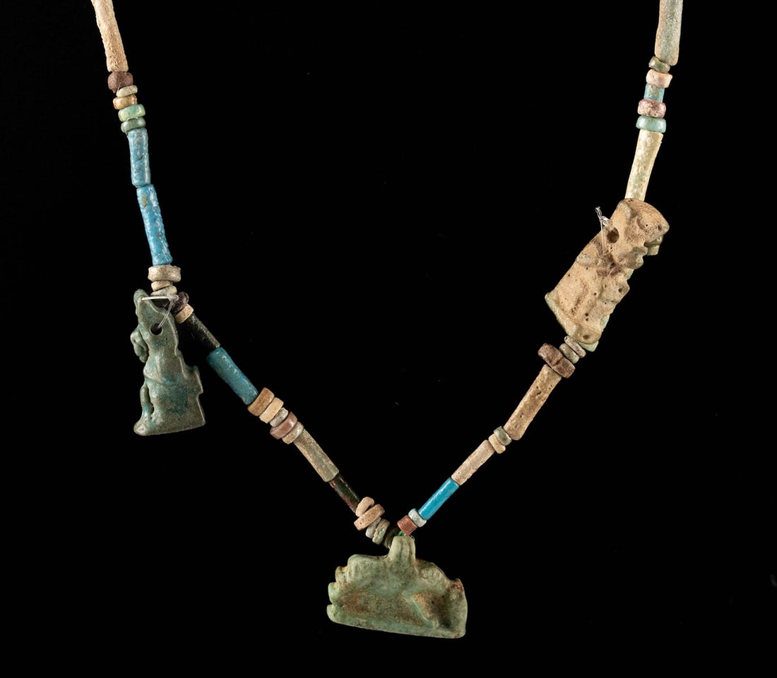 Wearable Necklace w/ Egyptian Faience Beads & Amulets (1 of 2)