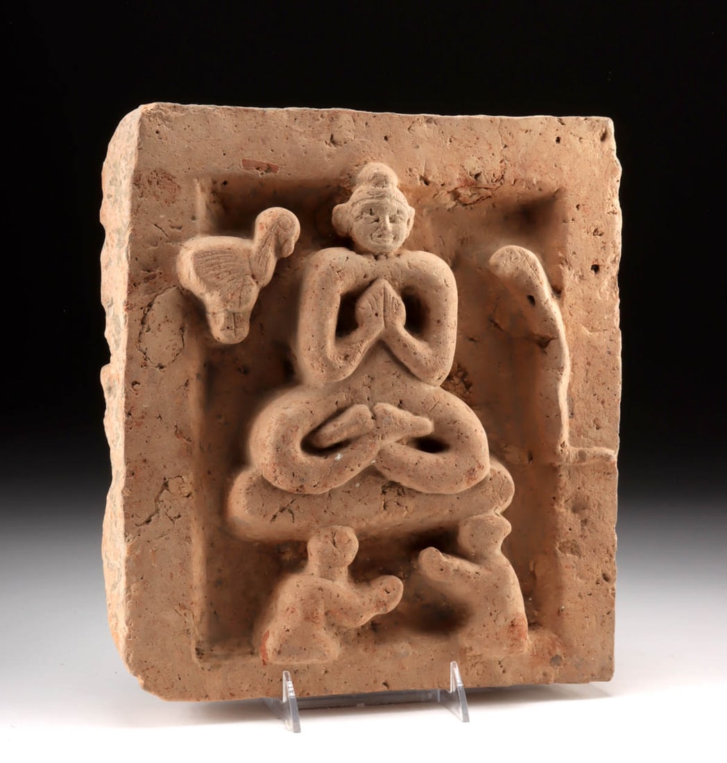 11th C. Cambodian Khmer Plaque w/ Buddha Atop Throne (1 of 2)