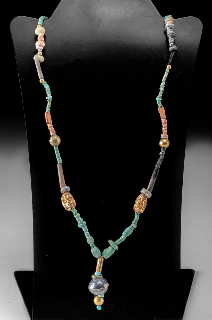 Necklace w/ Chimu Gold Faces, Turquoise & Shell Beads (1 of 2)