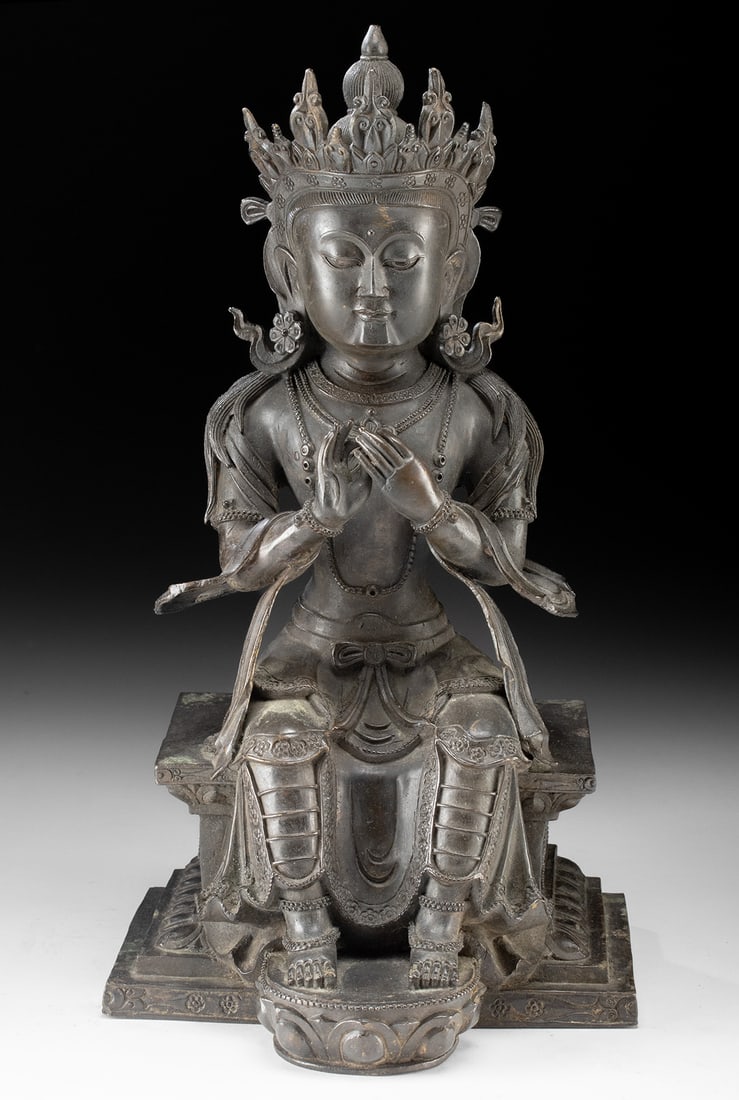 19th C. Chinese Qing Brass Seated Bodhisattva Guanyin (1 of 4)