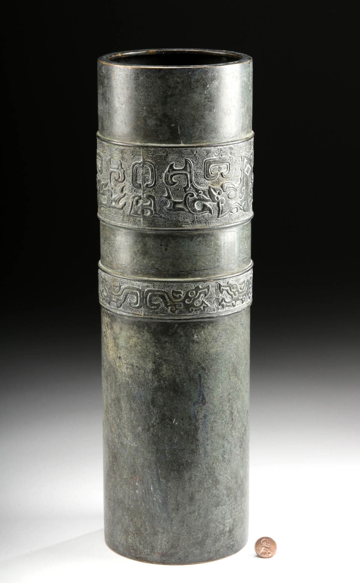 19th C. Chinese Qing Dynasty Brass Brush Pot w/ Reliefs (1 of 4)