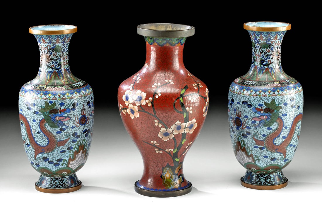 Early Chinese Cloisonne Enameled Copper Vases (1 of 5)
