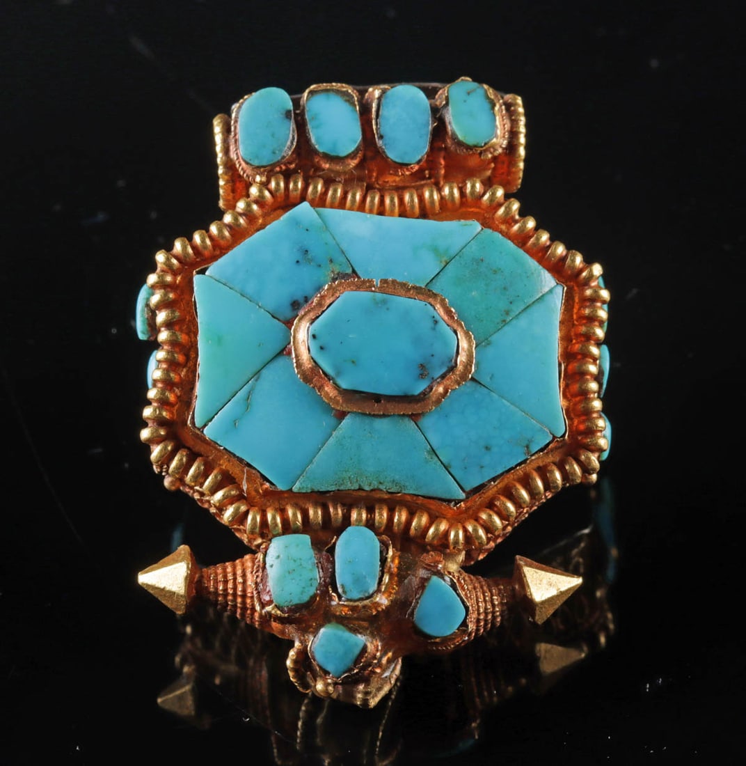19th C. Tibetan Gold & Turquoise Ghau Pendant (1 of 4)