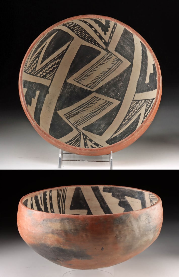 Prehistoric Anasazi Gila Polychrome Pottery Bowl: Native American, Southwestern United States, Central eastern Arizona, Anasazi / Ancestral Puebloan, Greater Mogollon, Greater Salado, Upper Gila (Highland Salado), ca. 1250 to 1350 CE. An aestheticall