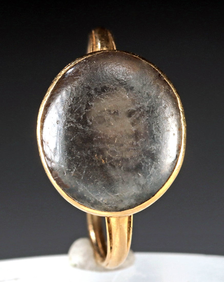 European Gold Ring Painted Crystal Cabochon (Male) (1 of 4)