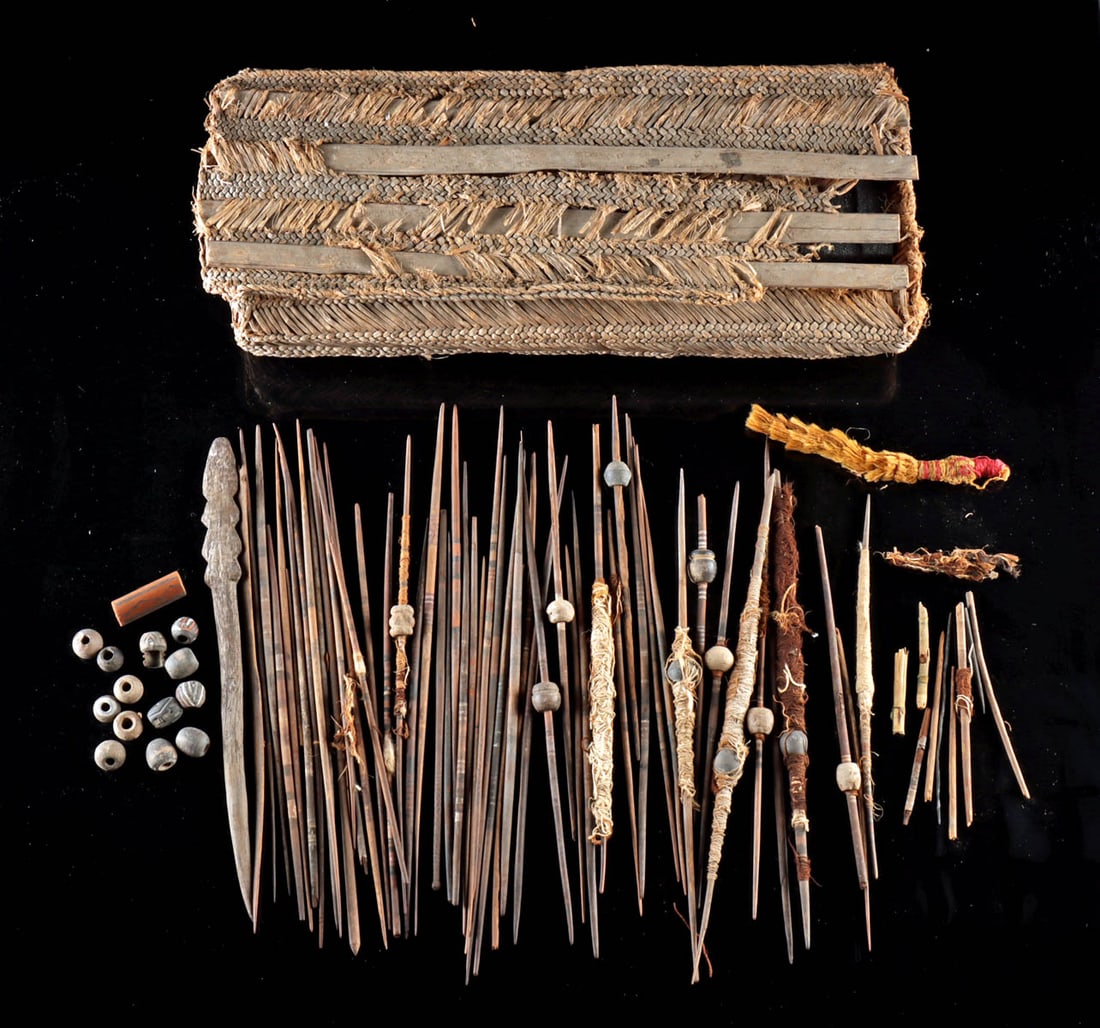 Chancay Weaving Basket w/ Wood Tools & Spindle Whorls (1 of 4)