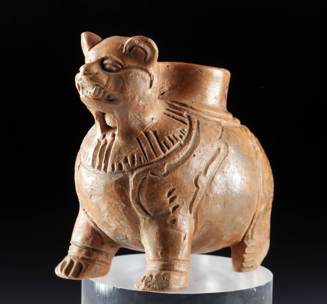 Maya Plumbate Poison Vessel, Feline Form (1 of 4)