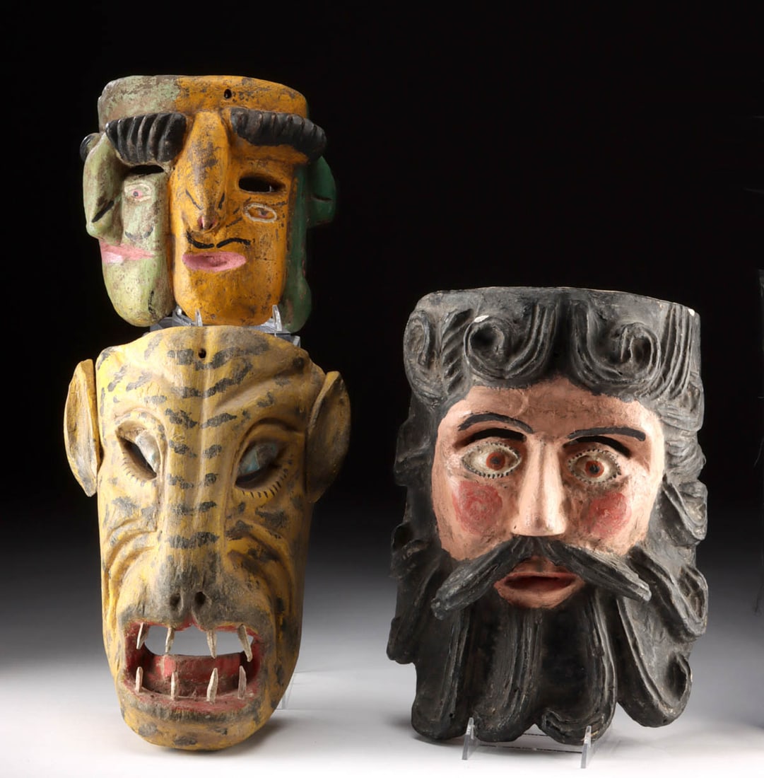 3 Latin American Painted Wood Festival Masks (1 of 2)