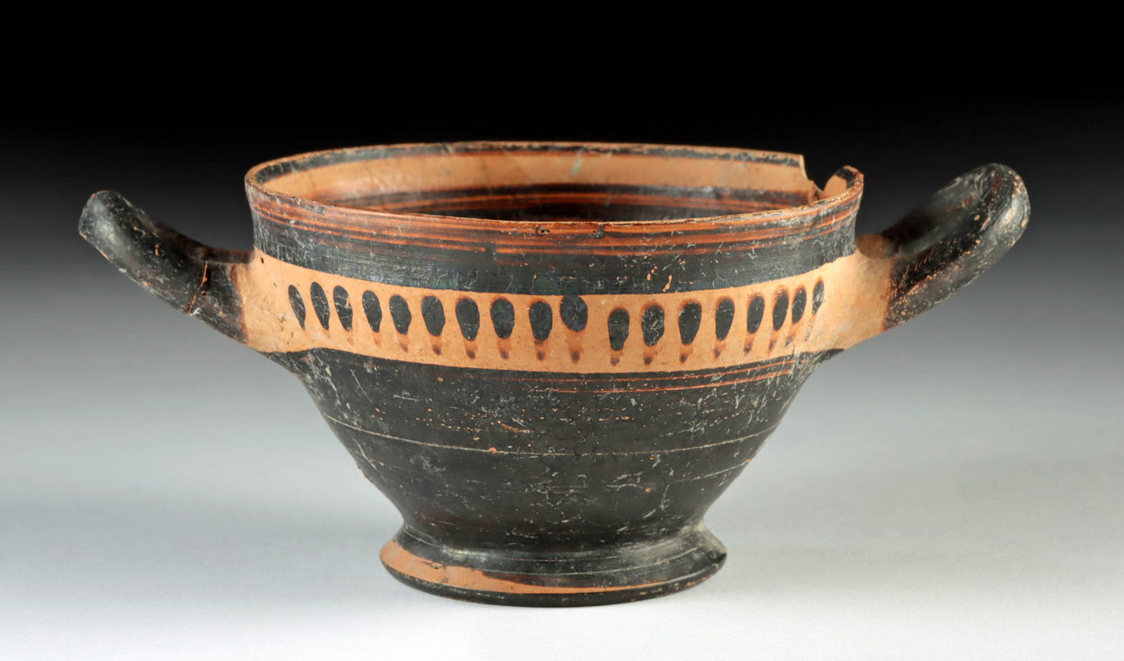 Greek Attic Pottery Skyphos w/ Ray Motif (1 of 3)
