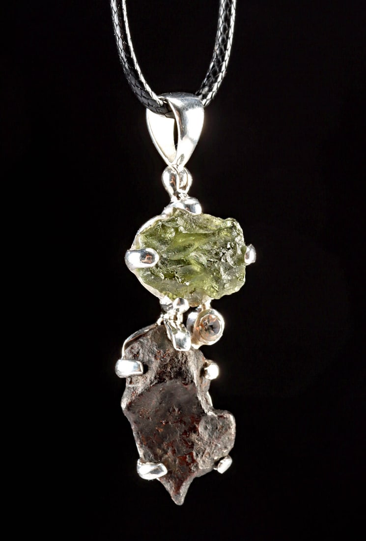 Pendant w/ Moroccan Agoudal Meteorite, Topaz, Moldavite (1 of 2)