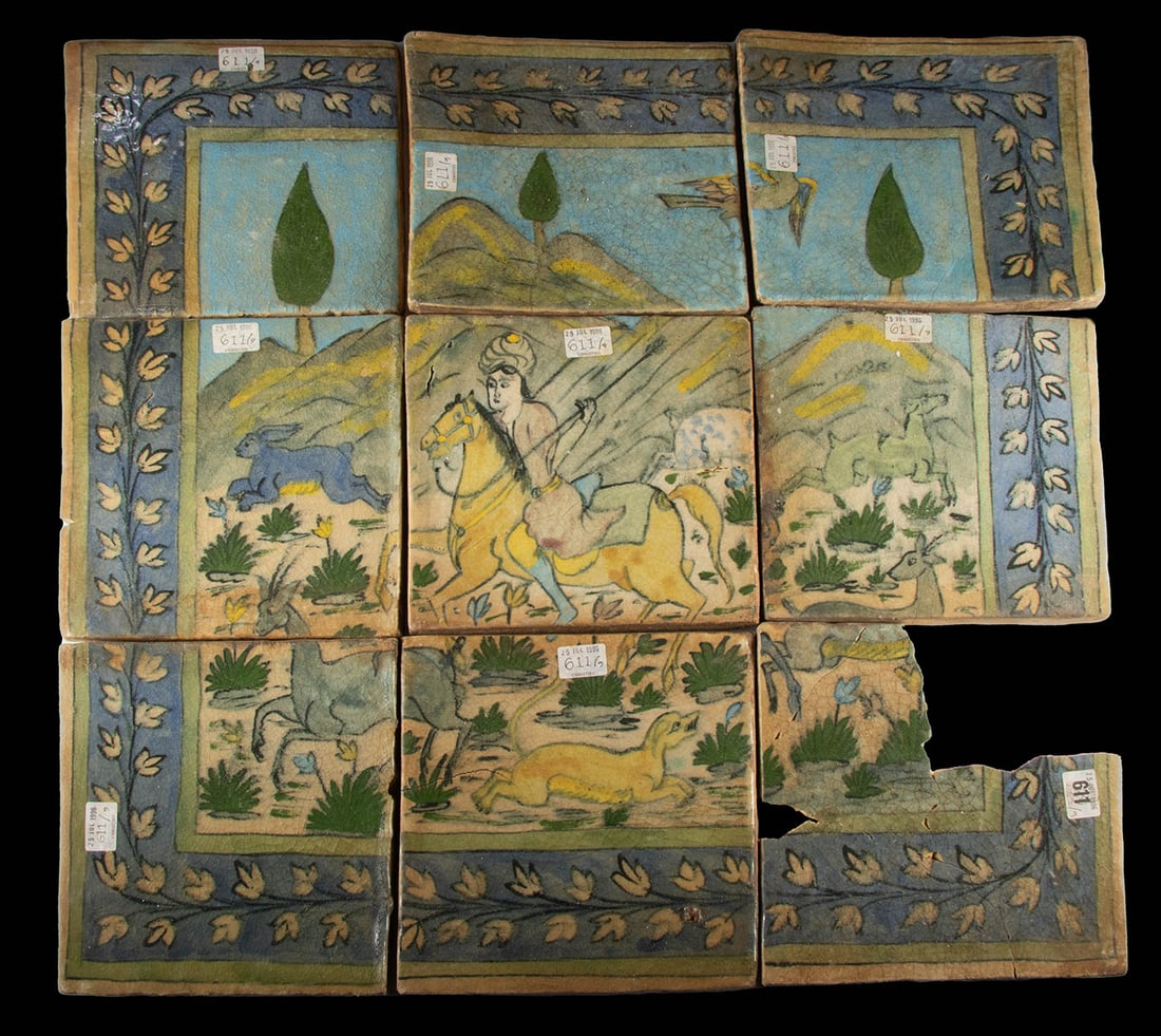 19th C. Persian Qajar Glazed Tiles, ex-Christie's (9) (1 of 3)