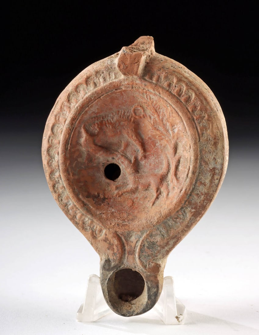 Roman Terracotta Oil Lamp w/ Dog Hunting Wild Boar (1 of 3)