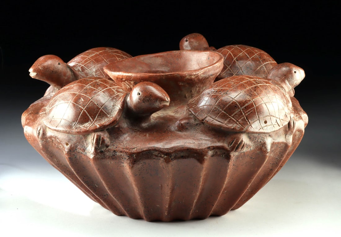 Large Colima Fluted Pottery Vessel w/ Turtles - TL'd (1 of 5)