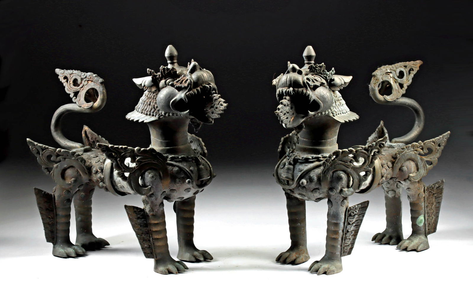 Matched Pair of Tibet Brass Snow Lion Temple Guardians (1 of 4)