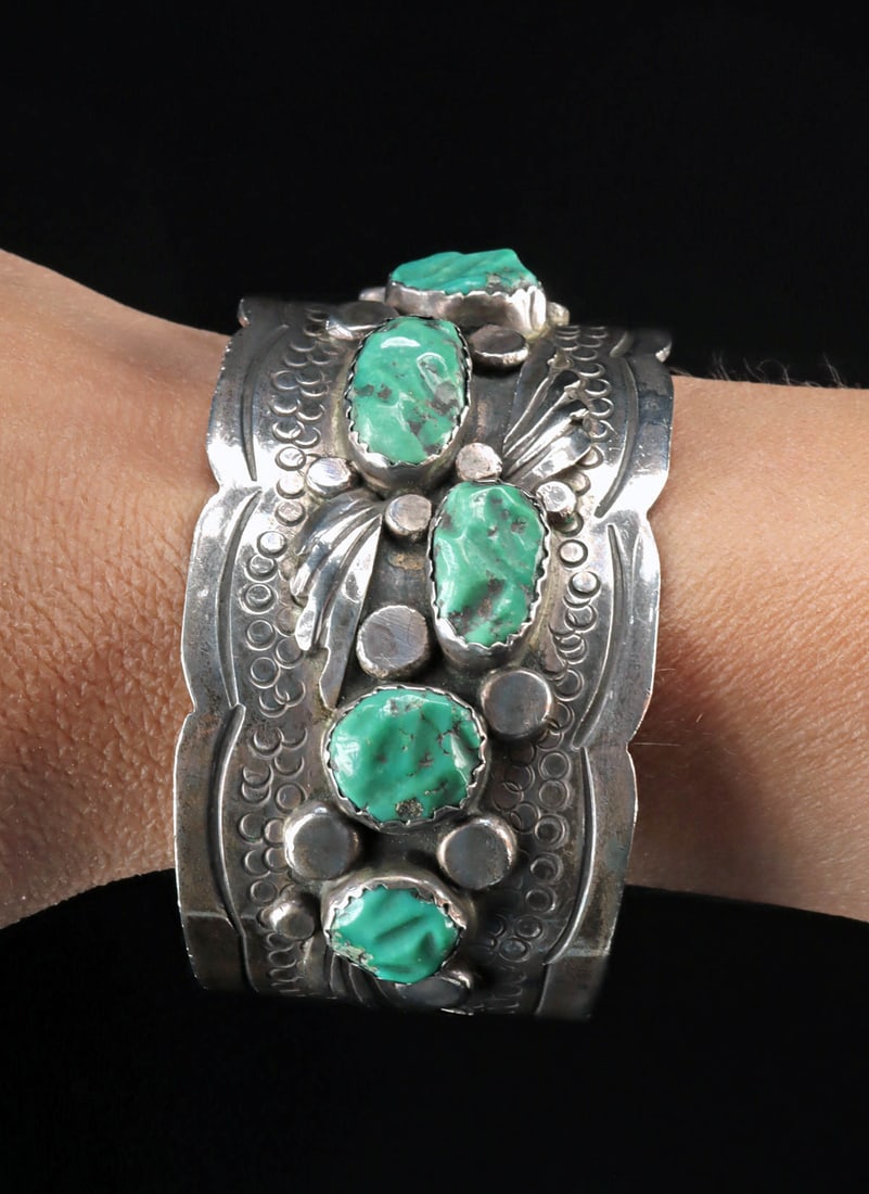 Navajo Sterling Silver Cuff Bracelet w/ Turquoise (1 of 4)