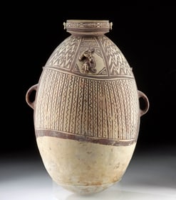 Massive Chancay Bichrome Pottery Jar with Feline Motif