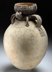 Chancay Bichrome Pottery Urn w/ Spotted Feline Creature