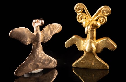 2 Veraguas Chiriqui Gold Tumbaga Avian Pendants