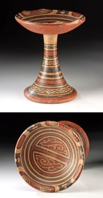 Tall Panamanian Cocle Polychrome Pedestal Plate, ex-Tillou