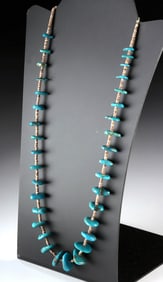 Early 20th C. Pueblo Turquoise & Heishi Bead Necklace