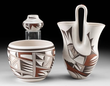 3 Pottery Frog Woman Vessels by Joy & Marianne Navasie