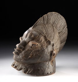 Early Nigerian Yoruba Gelede Wood Helmet Mask