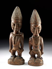 Matched Pair of Nigerian Ibeji Wood Twin Figures